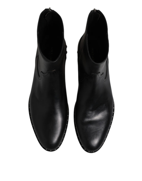 Schwarze Leder Logo-Stiefeletten Nietenschuhe