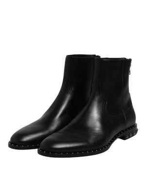 Schwarze Leder Logo-Stiefeletten Nietenschuhe