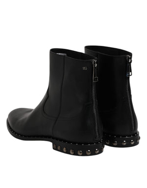 Schwarze Leder Logo-Stiefeletten Nietenschuhe