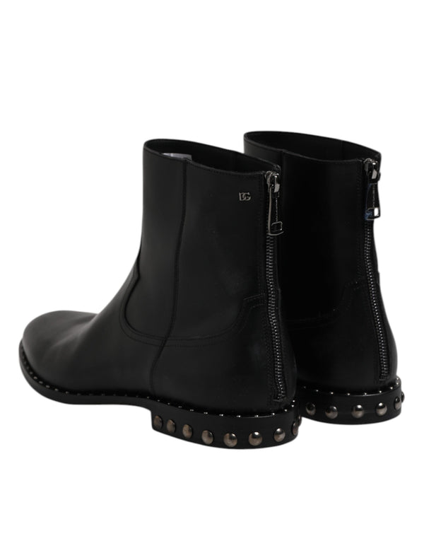 Schwarze Leder Logo-Stiefeletten Nietenschuhe
