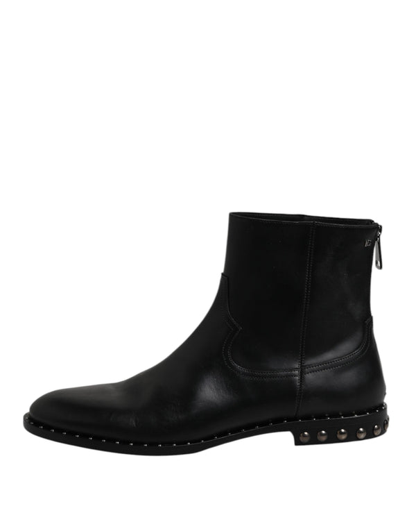 Schwarze Leder Logo-Stiefeletten Nietenschuhe