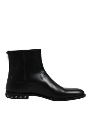 Schwarze Leder Logo-Stiefeletten Nietenschuhe