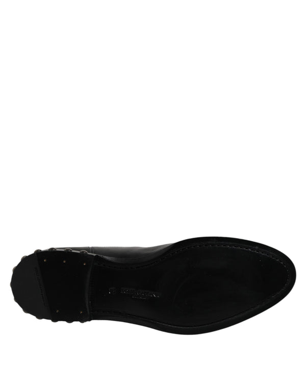 Schwarze Leder Logo-Stiefeletten Nietenschuhe