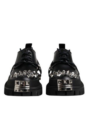 Schwarze Leder verschönerte Trekking Derby Schuhe