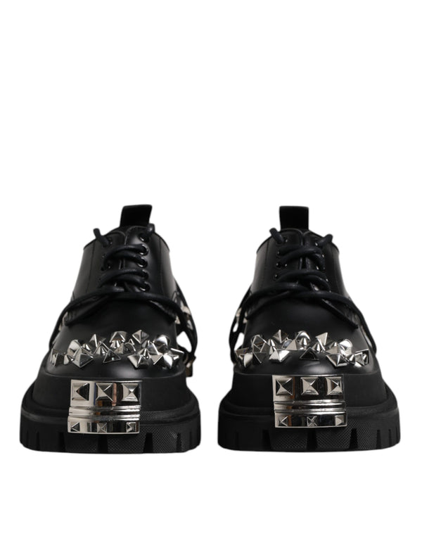 Schwarze Leder verschönerte Trekking Derby Schuhe