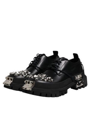 Schwarze Leder verschönerte Trekking Derby Schuhe