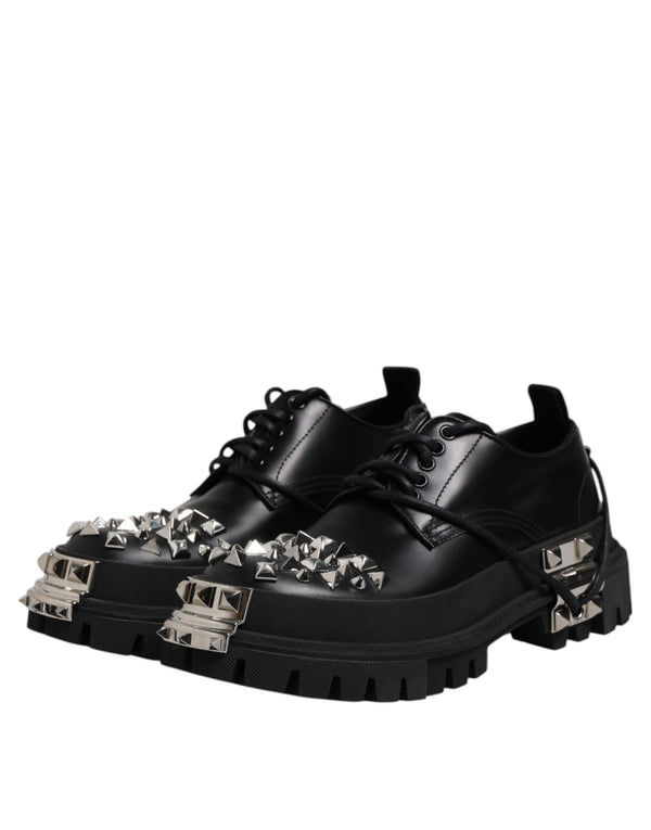 Schwarze Leder verschönerte Trekking Derby Schuhe