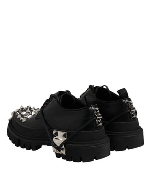 Schwarze Leder verschönerte Trekking Derby Schuhe