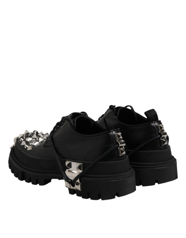 Schwarze Leder verschönerte Trekking Derby Schuhe