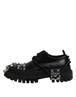 Schwarze Leder verschönerte Trekking Derby Schuhe