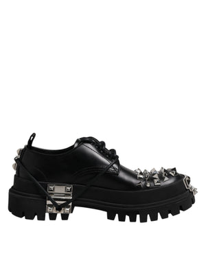 Schwarze Leder verschönerte Trekking Derby Schuhe