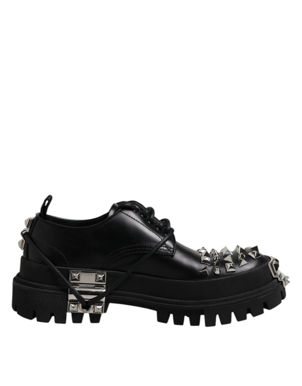 Schwarze Leder verschönerte Trekking Derby Schuhe
