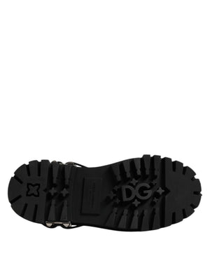 Schwarze Leder verschönerte Trekking Derby Schuhe