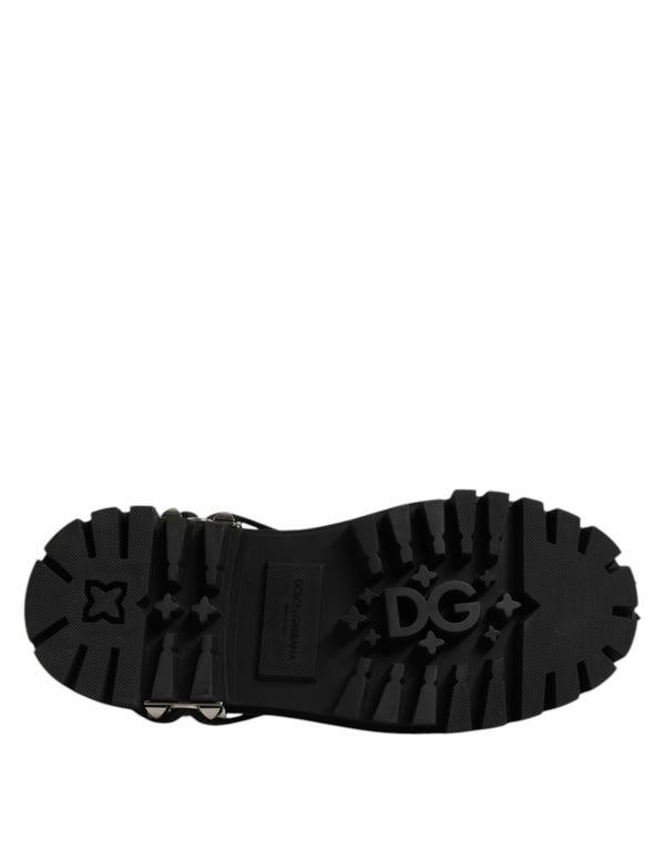 Schwarze Leder verschönerte Trekking Derby Schuhe