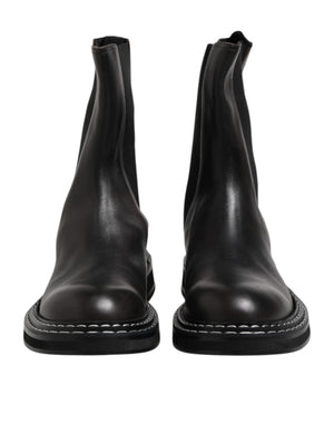 Schwarz Leder Mid Calf Stiefel Flats Schuhe