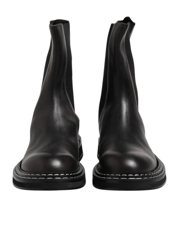 Schwarz Leder Mid Calf Stiefel Flats Schuhe