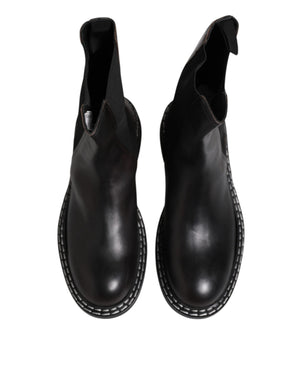 Schwarz Leder Mid Calf Stiefel Flats Schuhe