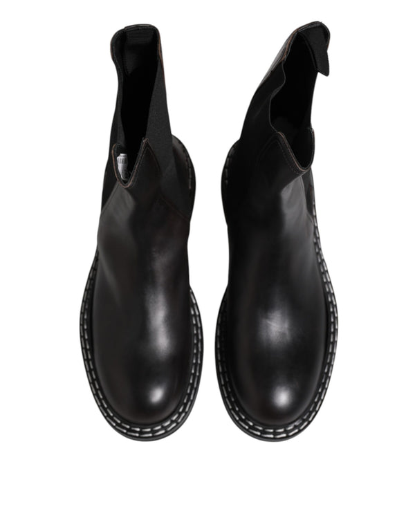 Schwarz Leder Mid Calf Stiefel Flats Schuhe