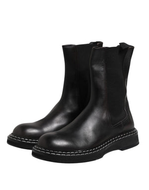 Schwarz Leder Mid Calf Stiefel Flats Schuhe