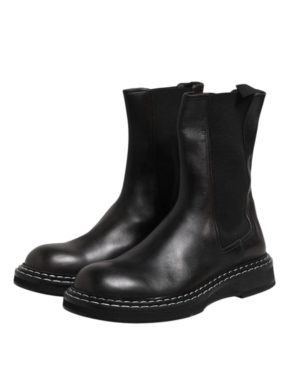 Schwarz Leder Mid Calf Stiefel Flats Schuhe