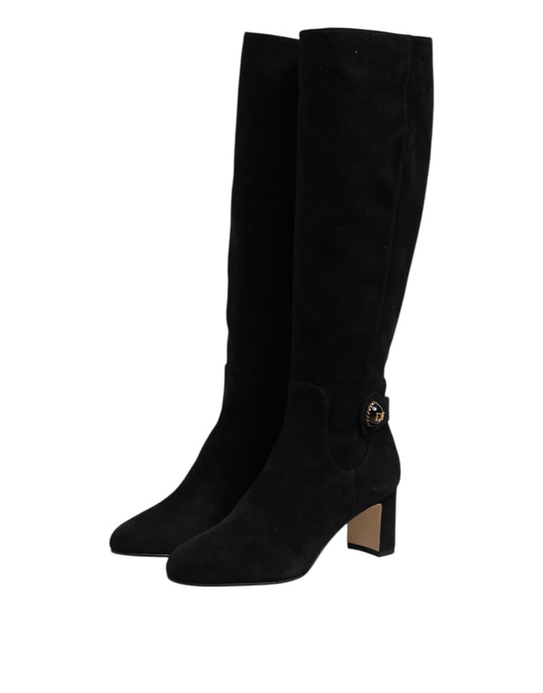 Schwarze kniehohe Stiefel aus Wildleder Schuhe