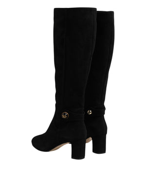 Schwarze kniehohe Stiefel aus Wildleder Schuhe