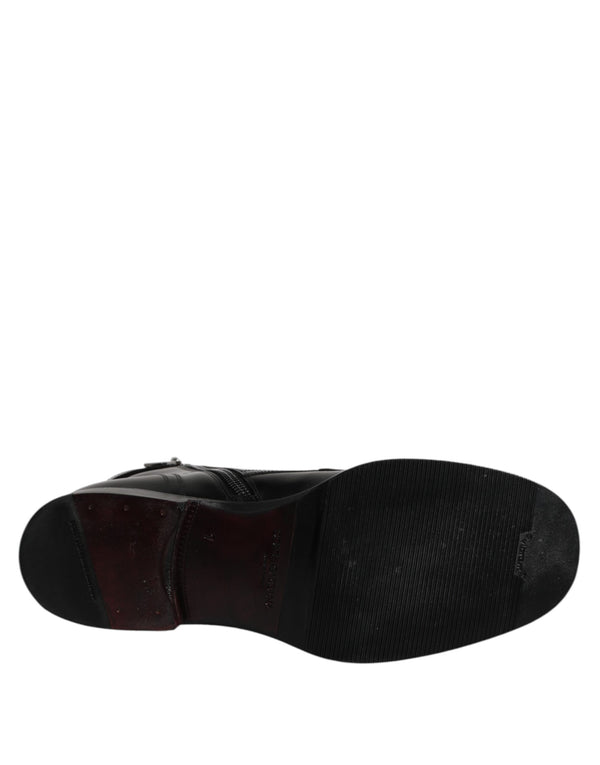 Schwarze Leder Mid Calf Stiefel Schnürschuhe