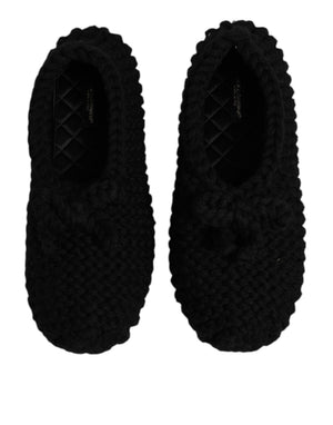 Schwarz Wolle Slip On Flats Ballerina Schuhe