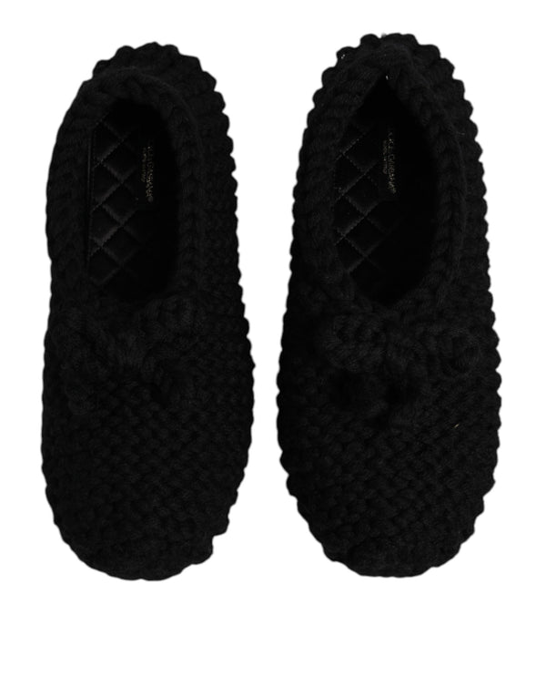 Schwarz Wolle Slip On Flats Ballerina Schuhe