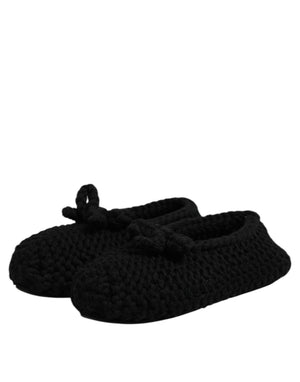 Schwarz Wolle Slip On Flats Ballerina Schuhe