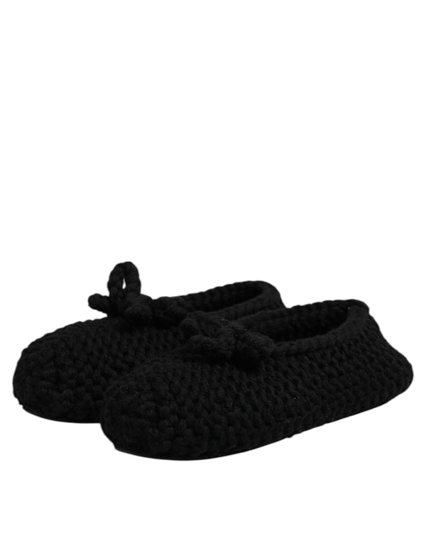 Schwarz Wolle Slip On Flats Ballerina Schuhe