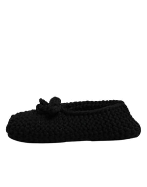 Schwarz Wolle Slip On Flats Ballerina Schuhe