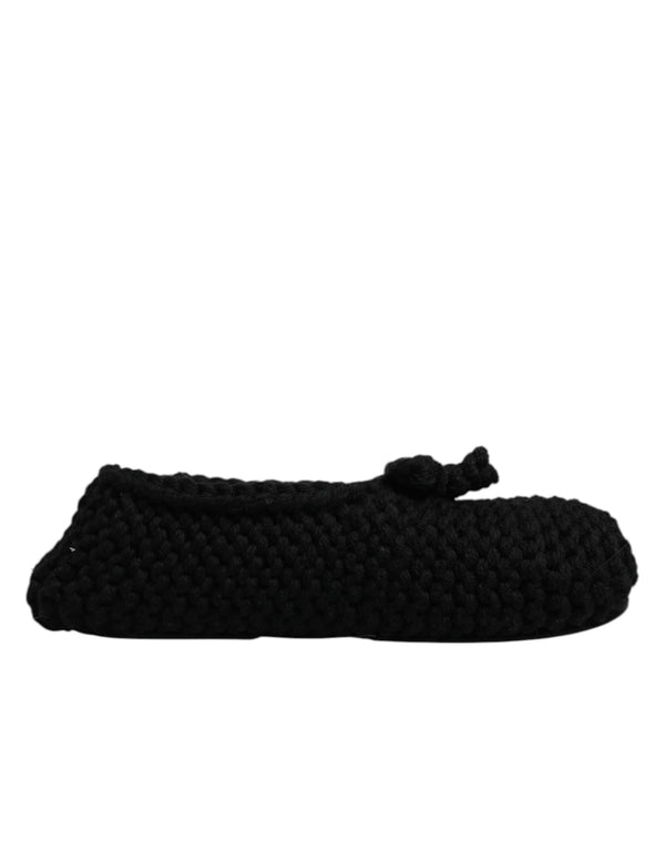 Schwarz Wolle Slip On Flats Ballerina Schuhe
