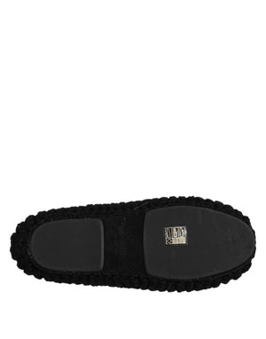 Schwarz Wolle Slip On Flats Ballerina Schuhe