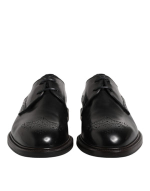 Schwarzes Leder Derby Wingtip Formelle Schuhe