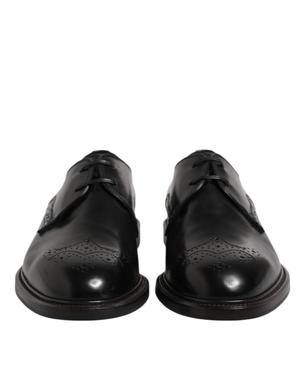 Schwarzes Leder Derby Wingtip Formelle Schuhe