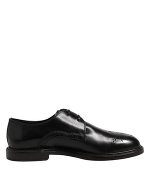 Schwarzes Leder Derby Wingtip Formelle Schuhe