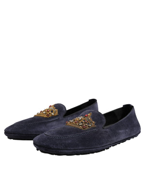 Blaue Wildleder Crown Crystal Loafers Kleid Schuhe