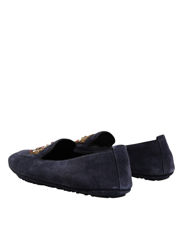 Blaue Wildleder Crown Crystal Loafers Kleid Schuhe