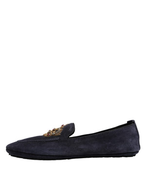 Blaue Wildleder Crown Crystal Loafers Kleid Schuhe