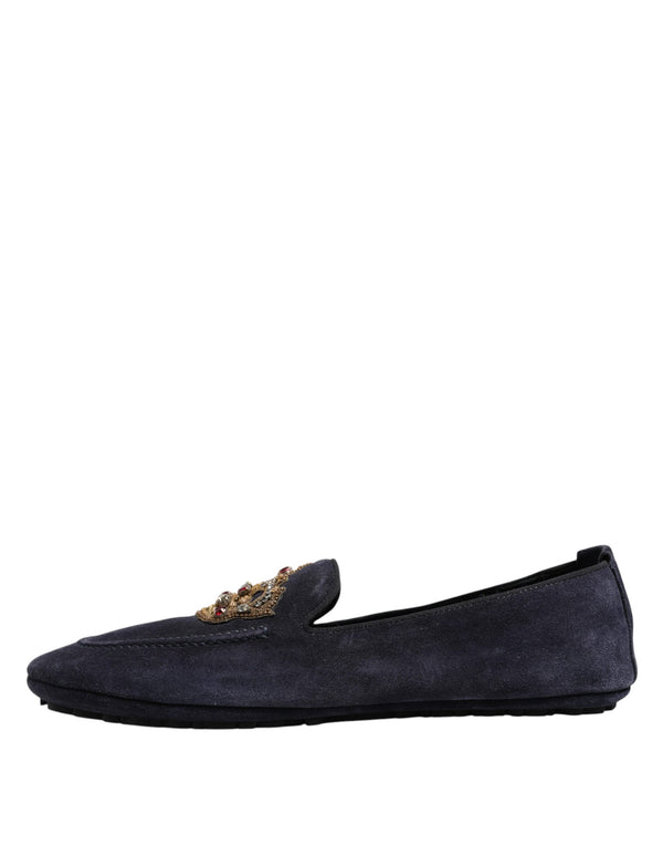 Blaue Wildleder Crown Crystal Loafers Kleid Schuhe