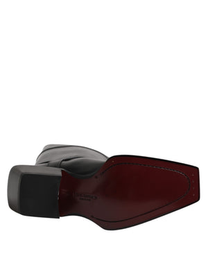 Schwarz Leder Hohe Stiefel Flache Schuhe