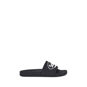 Flache Gummisandalen in Schwarz