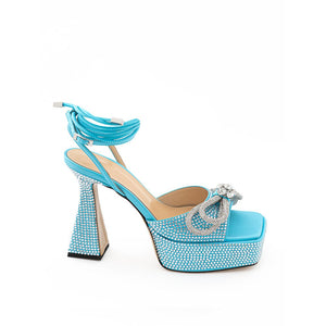 Blaue Leder-Plateau-Sandalen