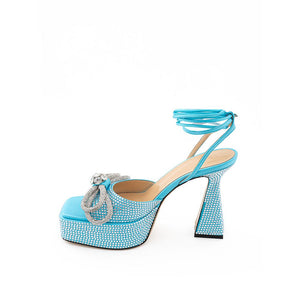Blaue Leder-Plateau-Sandalen