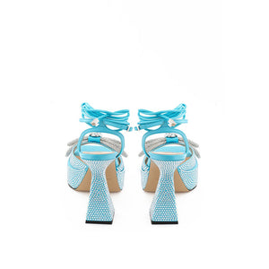 Blaue Leder-Plateau-Sandalen