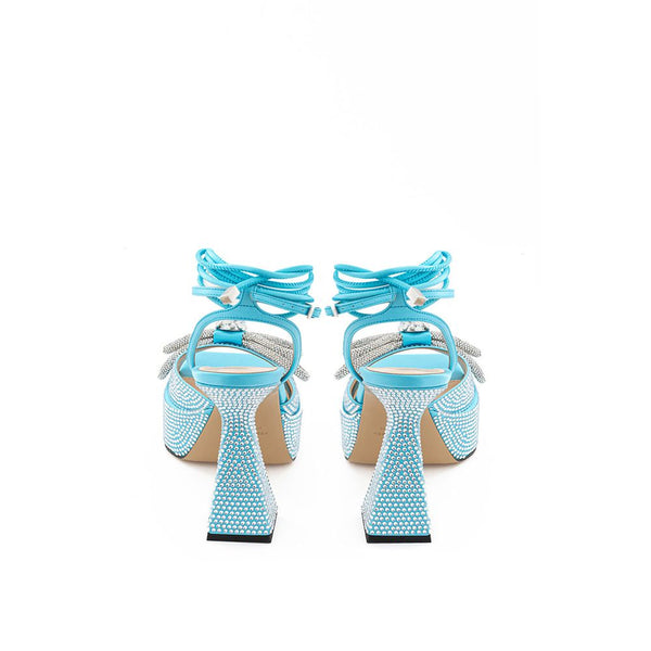 Blaue Leder-Plateau-Sandalen