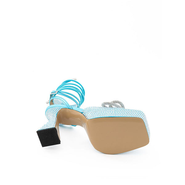 Blaue Leder-Plateau-Sandalen