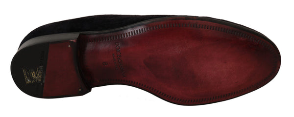 Loafers Schwarzer Samt Goldkrone