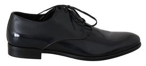 Polierte Derby-Schuhe aus blauem Leder